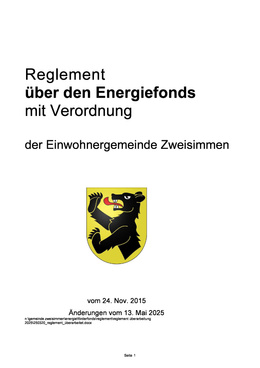 Reglement Energiefonds - Auflageexemplar Reglement Energiefonds
