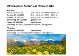 Öffnungszeiten Auffahrt, Pfingsten Öffnungszeiten an Auffahrt & Pfingsten 2025