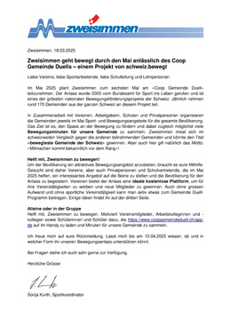 Brief_Vereine 2025 Zweisimmerinnen und Zweisimmer bewegt durch den Mai